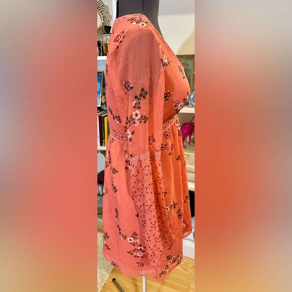 Abercrombie & Fitch Boho Print Dress Sz M Coral Floral Romantic Fall FAIRYCORE - Picture 5 of 10